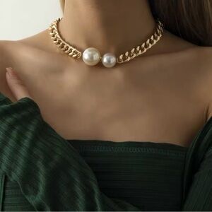 Anthropologie Gold Chain Necklace with Pearls